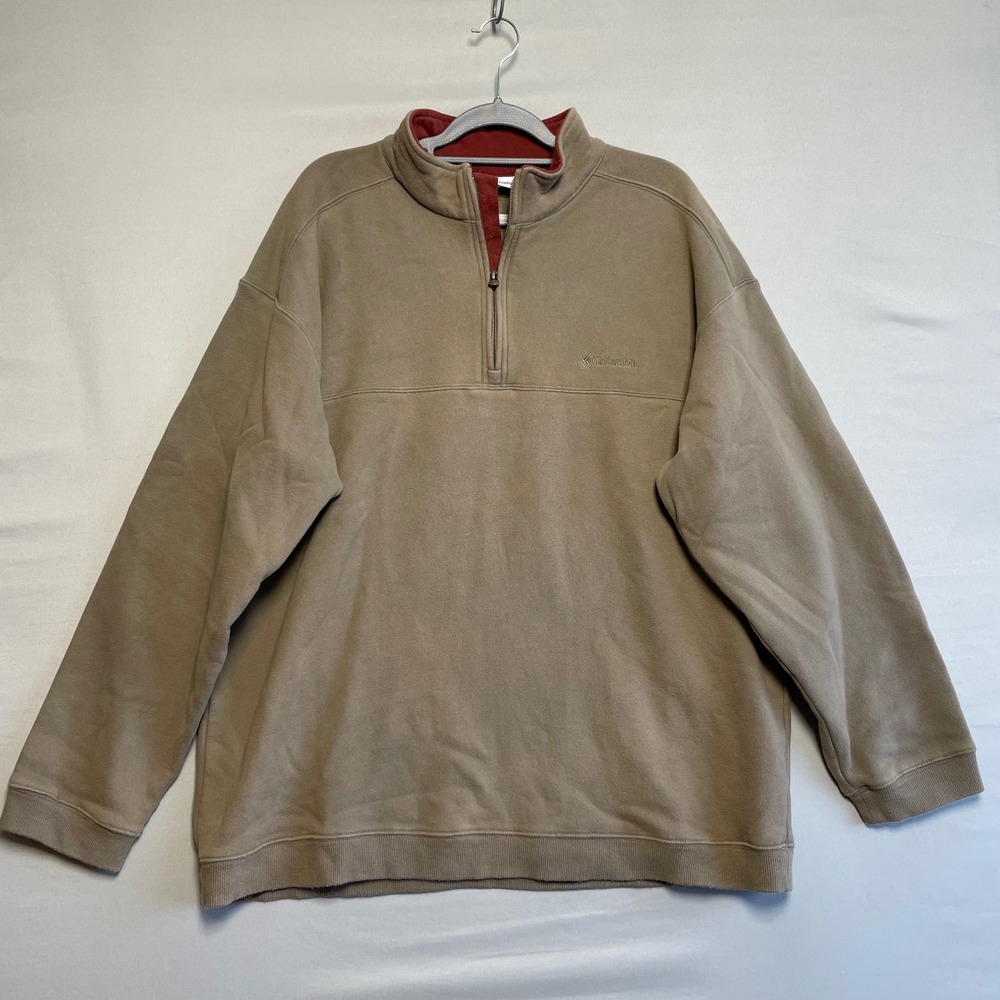Columbia Mens XXL Tan Olive 1/4 Zip Pullover Sweatshirt Reinforced Elbows Cozy